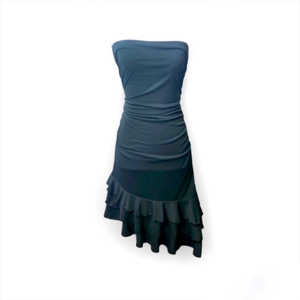 Express black strapless asymmetrical ruched ruffled dress